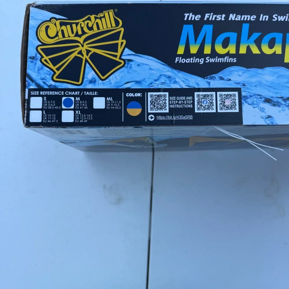Churchill Makapuu Floating Swimfins Blue Orange Medium Bodyboard Fins with Bag